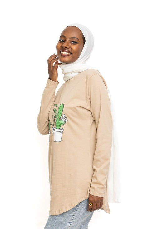 Latte Printed Long - Sleeve Design 9 - Khotwh